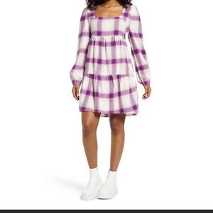 NORDSTROM BP plaid DRESS purple long sleeve